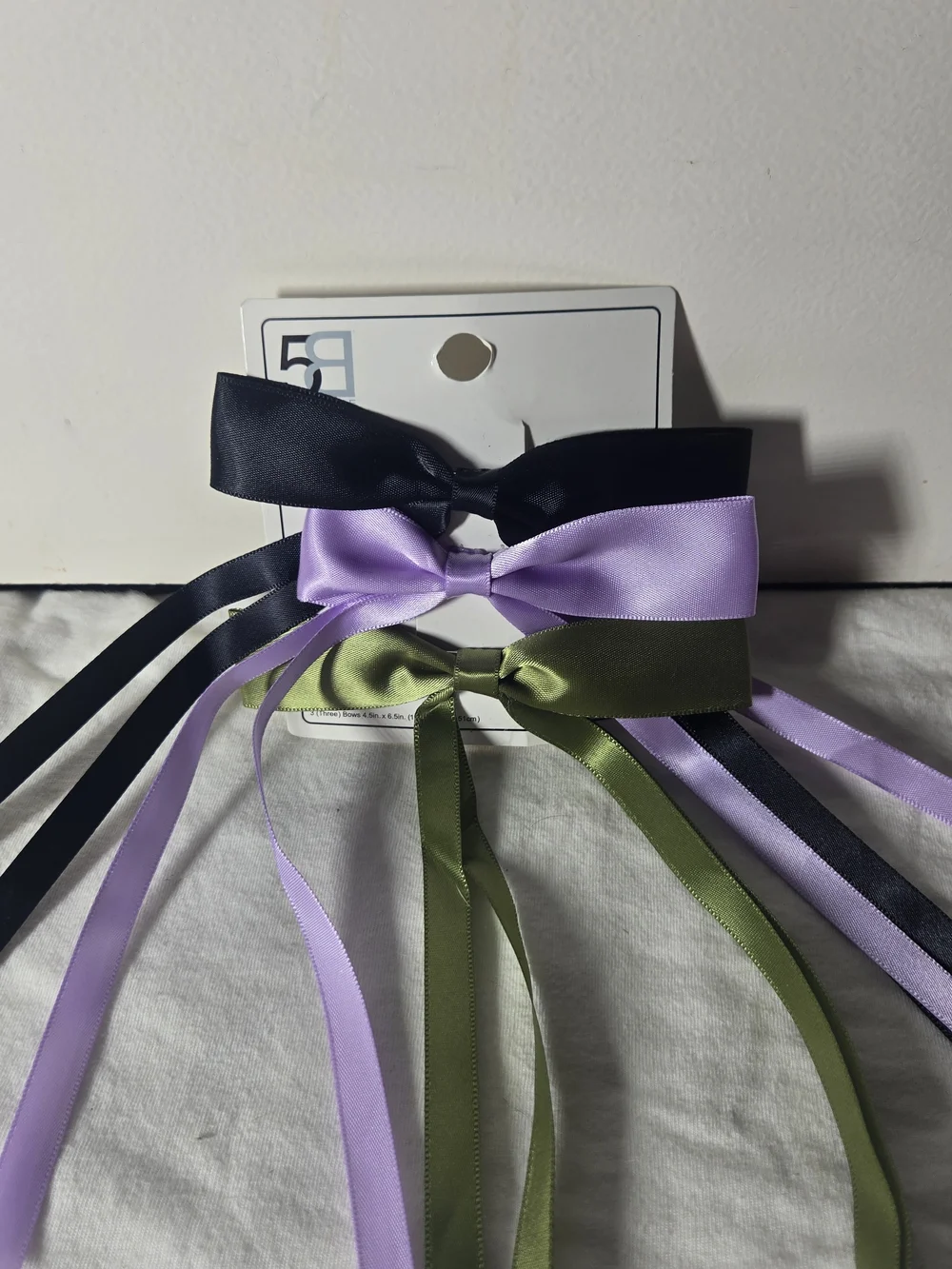 3 Piece Satin Ribbon Bow Hair Clips - Lavender, Olive & Black